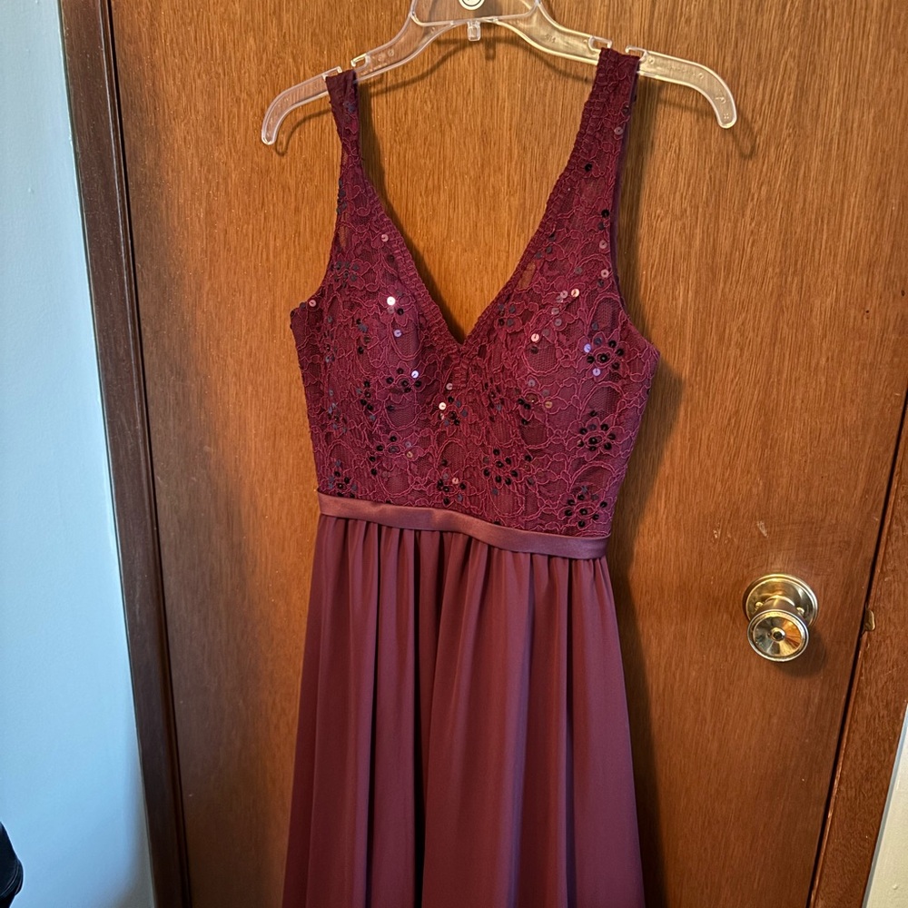 Beaded Lace with Chiffon A-line Bridesmaid Dress Colour Eggplant style # 122